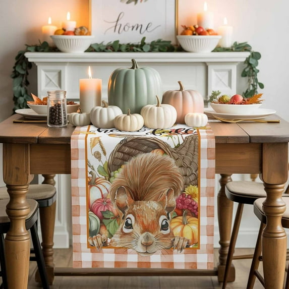 Fall Pumpkin Table Runner, Autumn Thanksgiving Kitchen Dining Table Decoration for Home Party Decor 13x48 Inches