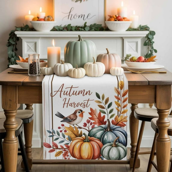 Fall Pumpkin Table Runner, Autumn Thanksgiving Kitchen Dining Table Decoration for Home Party Decor 13x60 Inches