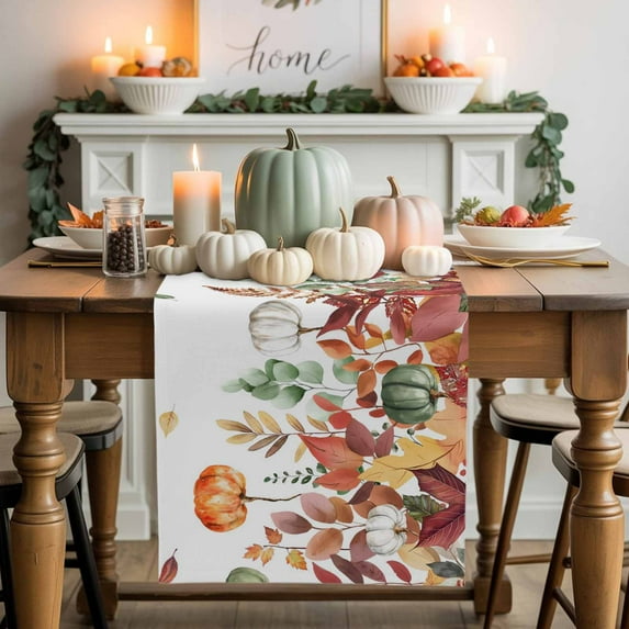 Fall Pumpkin Table Runner, Autumn Thanksgiving Kitchen Dining Table Decoration for Home Party Decor 13x72 Inches