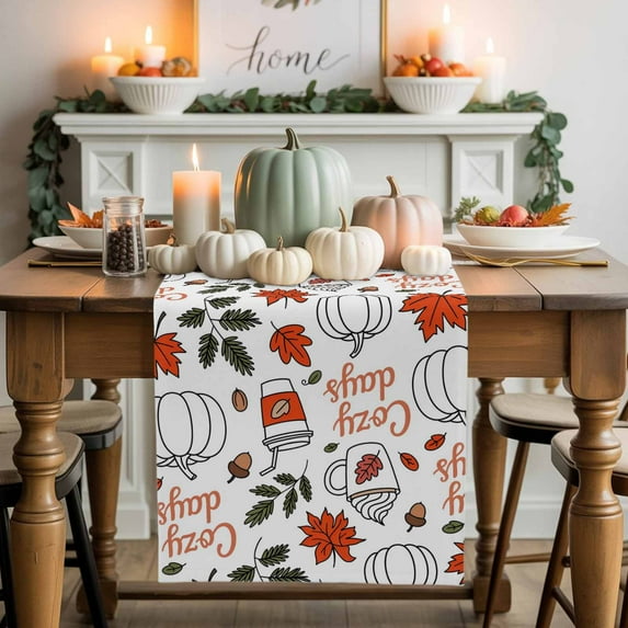 Fall Pumpkin Table Runner, Autumn Thanksgiving Kitchen Dining Table Decoration for Home Party Decor 13x90 Inches