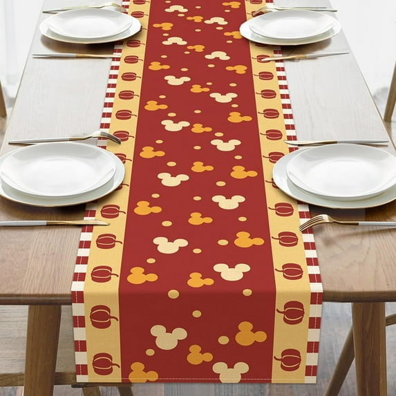 Fall Pumpkin Table Runner, Red Autumn Thanksgiving Polka Dot Kitchen Dining Table Decor, Seasonal Burlap Home Decoration Indoor Outdoor Party Supply 13 x 60 Inch