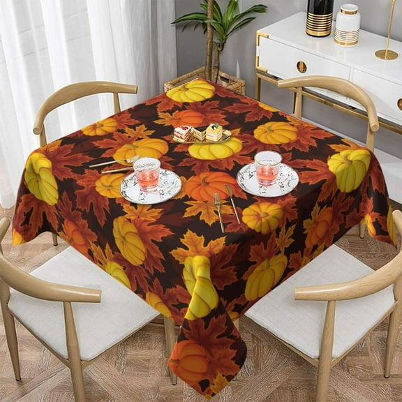 Fall Pumpkin Tablecloth 54x54 Inch Square Autumn Thanksgiving Table Cloth Dust-Proof Wrinkle Resistant Rustic Tablecloth for Holiday Kitchen Dining Room Party Picnic Indoor Outdoor