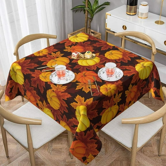 Fall Pumpkin Tablecloth 54x54 Inch Square Autumn Thanksgiving Table Cloth Dust-Proof Wrinkle Resistant Rustic Tablecloth for Holiday Kitchen Dining Room Party Picnic Indoor Outdoor