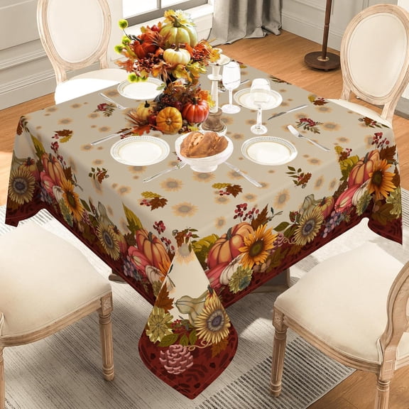 Fall Pumpkin Tablecloth 70x70 Inch Square Stain Resistant Machine Washable