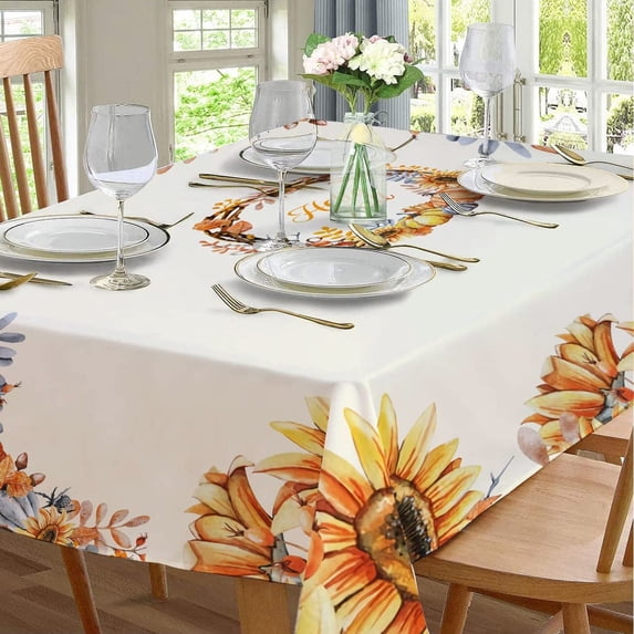Fall Pumpkin Tablecloth Rectangle 60 x 120 inch Table Cloth Cute AutmnTropical Flower Indoor or Outdoor Holiday Palm Leaves Table Decorations for Dinner