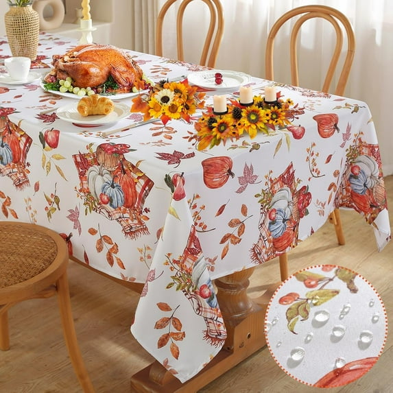 Fall Pumpkin Tablecloth Rectangle Table Cloth with Printed Watercolor Pumpkins & Fall Leaves, Spill Proof Table Cover for Harvest Thanksgiving Decor (Rectangle, 60" x 102")