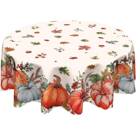 Fall Pumpkin Tablecloth Round 60 Inch Thanksgiving Tablecloths Farmhouse Autumn Harvest Decoration Outdoor Table Cloth Rustic Table Cover for Dining Kitchen Holiday Party Picnic Home Decor