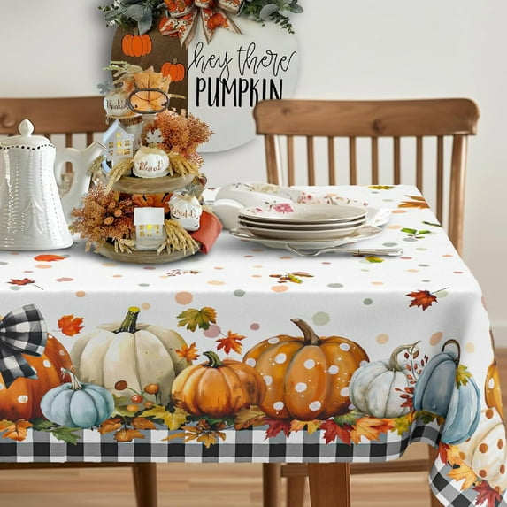 Fall Pumpkin Tablecloth Thanksgiving Autumn Buffalo Plaid Table Cloth 60"x120", Waterproof and Reusable Table Cover for Fall Harvest Party Decoration