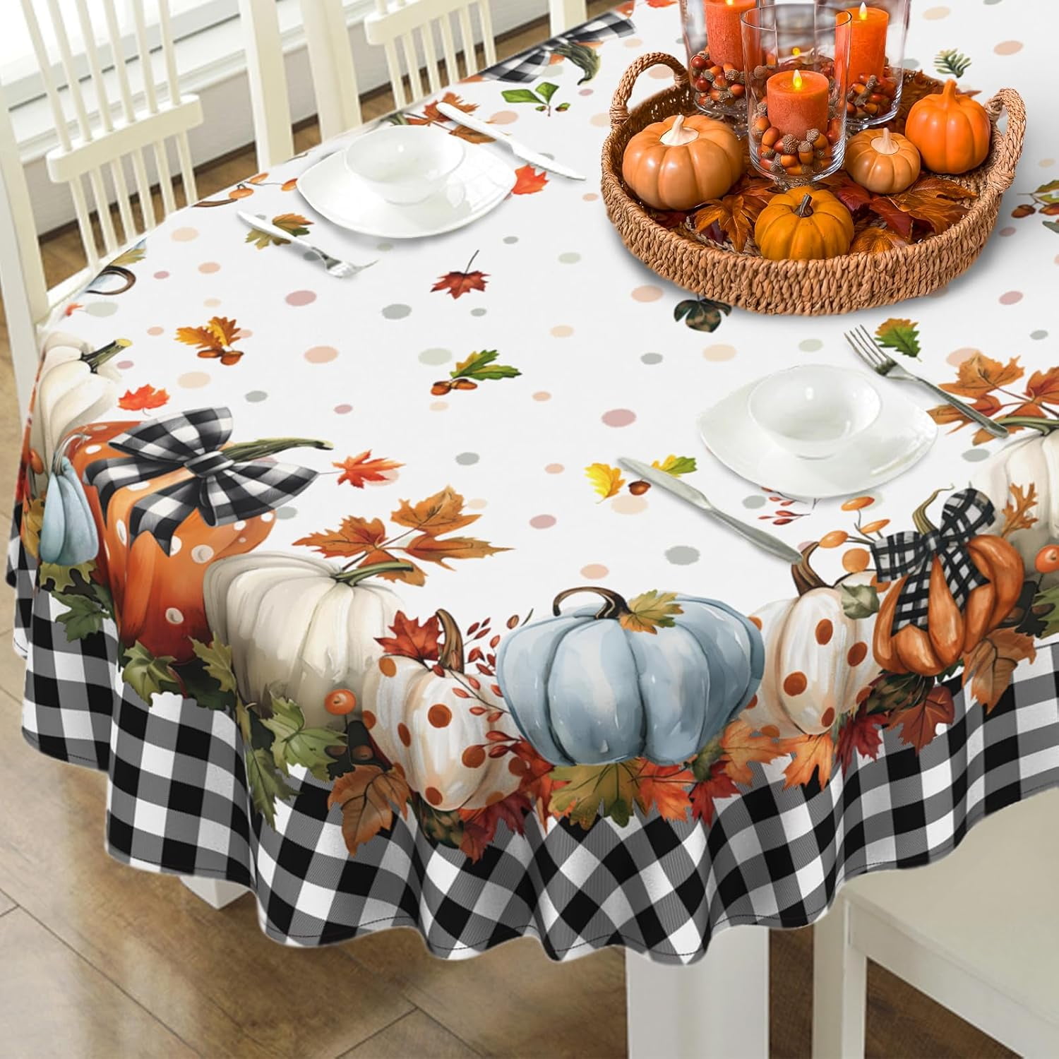 Fall Pumpkin Tablecloth Thanksgiving Autumn Buffalo Plaid Table Cloth ...