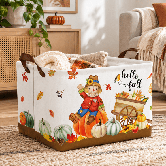 Fall Pumpkin Thanksgiving Gift Basket Storage Bin with Metal Frame and PE Coating