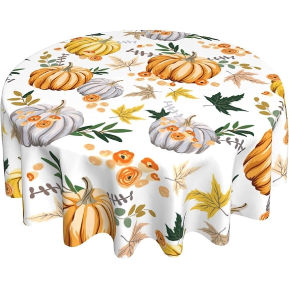 Fall Pumpkin Thanksgiving Round Tablecloth Thicken Desk Cloth Washable Table Cover Table Cloth for Kitchen Daily Dinning Party Tabletop Decor 60 Inch