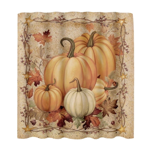 Fall Pumpkin Thickened Waterproof Shower Curtain, Heavy-Duty Fabric Bath Curtain with Rustproof Grommets for Rod, Soft Autumn Maple Leaf Print Bathroom Shower Curtain for Thanksgiving Halloween Decor