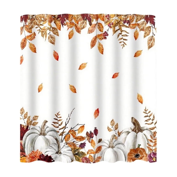 Fall Pumpkin Thickened Waterproof Shower Curtain, Heavy-Duty Fabric Bath Curtain with Rustproof Grommets for Rod, Soft Autumn Maple Leaf Print Bathroom Shower Curtain for Thanksgiving Halloween Decor