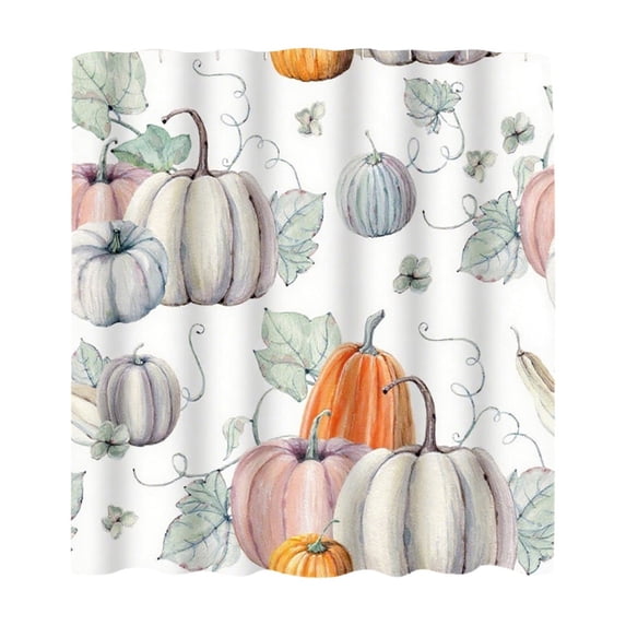 Fall Pumpkin Thickened Waterproof Shower Curtain, Heavy-Duty Fabric Bath Curtain with Rustproof Grommets for Rod, Soft Autumn Maple Leaf Print Bathroom Shower Curtain for Thanksgiving Halloween Decor