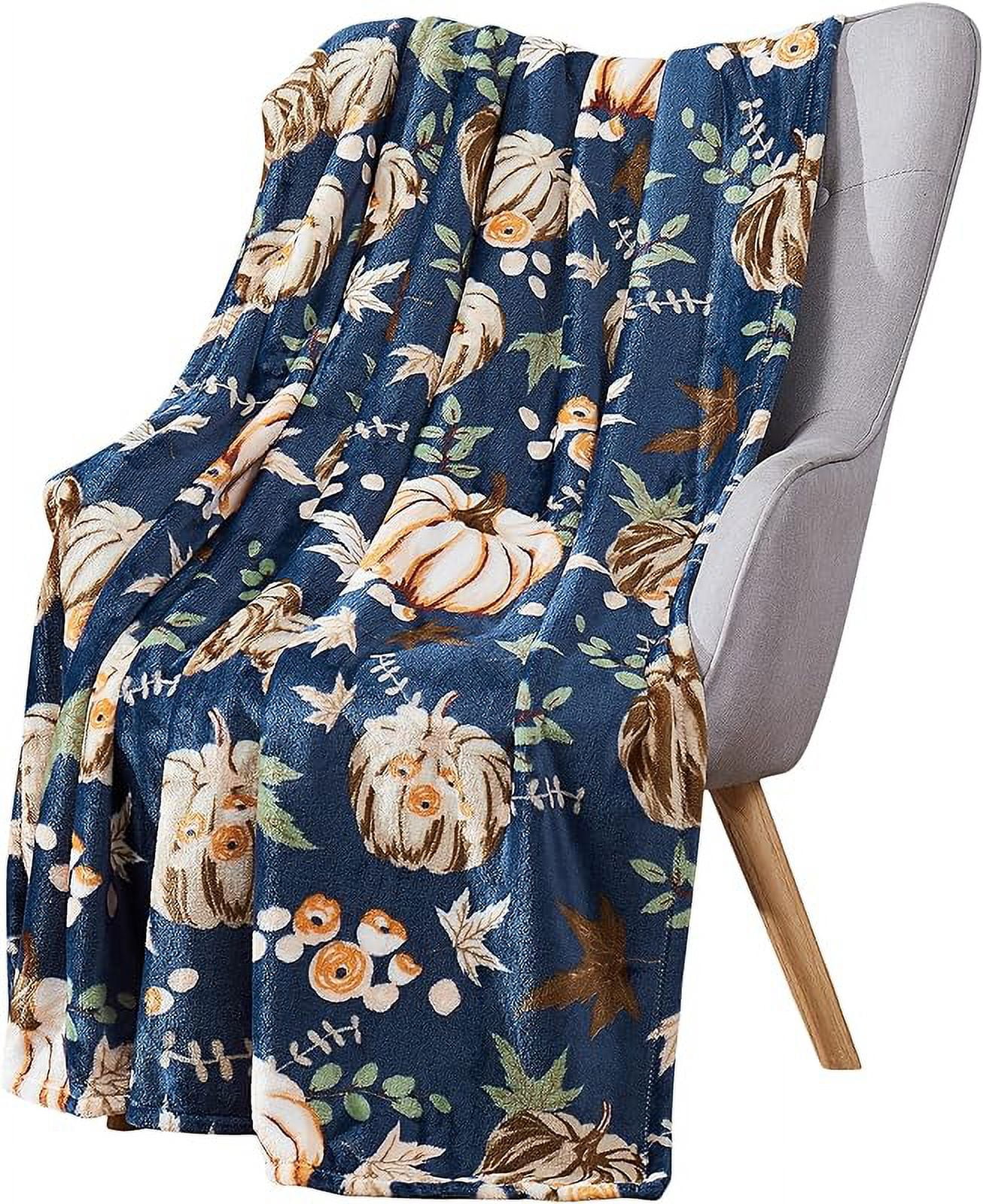 Fall Pumpkin Throw Blanket Soft Orange White Pumpkins Leaves and