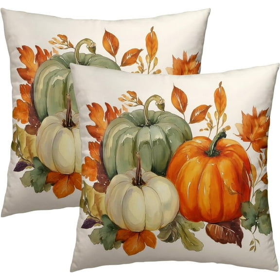 Fall Pumpkin Throw Pillow Covers 16x16 Inch Set of 2 Autumn Leaves Couch Pillow Cases Soft Square Couch Sofa Pillows for Living Room Patio