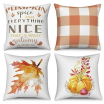 Fall Pumpkin Throw Pillow Covers 18x18 Set of 4,Orange Maple Leaf Decorative Pillow Cases for Bedroom Sofa Couch