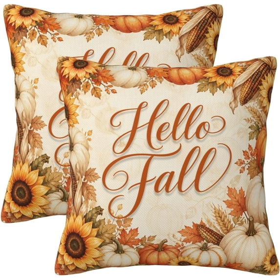 Fall Pumpkin Throw Pillow Covers 20x20 Set of 2, Rustic Cushion Covers ...