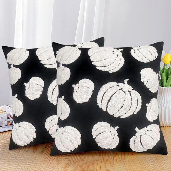 Fall Pumpkin Throw Pillow Covers Decor 18"x18" Set of 2 Soft Pillow Covers for Autumn Harvest, Plush Accent Pillow Cases for Farmhouse Couch Cushion Covers Thanksgiving Halloween Decorations