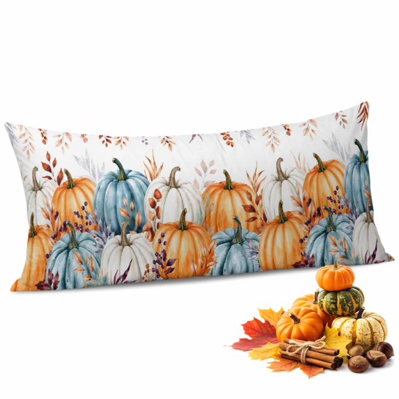 Fall Pumpkin Throw Pillow Covers, Thanksgiving Botanical Autumn Eucalyptus Soft Breathable Pillow Cases with Invisible Zipper for Sleeping, Long Body Pillowcases for Couch Bed Sofa Chair 20x54 Inches