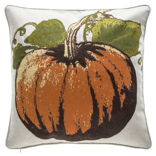 Autumn Harvest Embroidered Pumpkin Throw Pillow