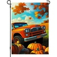 thumbnail image 1 of Fall Pumpkin Truck Garden Flag Maple Leaves Thanksgiving Autumn Burlap 12x18 Inch Double Sided Small Outside Yard Party Decoration, 1 of 5