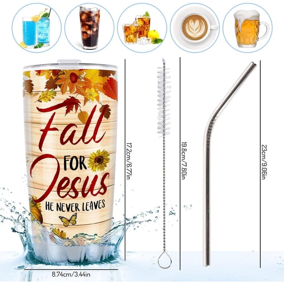 Fall Pumpkin Tumbler Cross Coffee Mug Stainless Steel Wine Tumbler with Straw and Brush Autumn Thanksgiving Vacuum Cup for Women Girlfriend Besties Wife Lover Spouse Squash Gifts,1 Pcs
