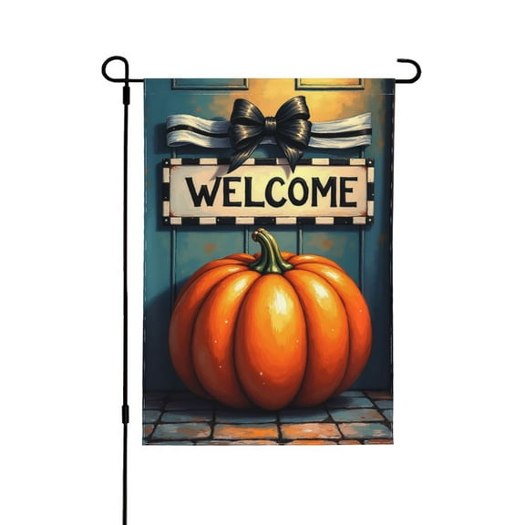 Fall Pumpkin Welcome-10 Garden Flag 12.5x18 Inch Double Sided For Outside Small Burlap Yard Flag 1 Flag