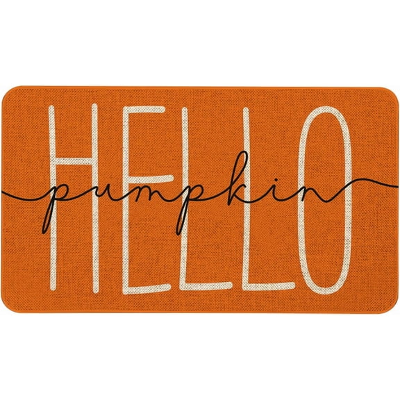 Fall Pumpkin Welcome Doormat 30x17 Inch Hello Pumpkin Front Door Mat Indoor Outdoor Entrance Floor Mats Non-Slip Washable Seasonal Autumn Thanksgiving Home Decor Rugs