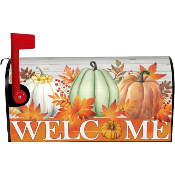 Fall Pumpkin Welcome Mailbox Covers Magnetic Standard Size 18" X 21" Thanksgiving Farmhouse Rustic Fall Magnetic Mailbox Cover Post Letter Box Mailbox Covers for Garden Yard
