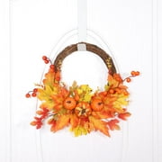 Fall Pumpkin Wreaths for Front Door Outside - Farmhouse Fall Decorations for Home, Thanksgiving Autumn Harvest Wreath with Bow for Indoor Window Table Decor (No Lights 30cm)