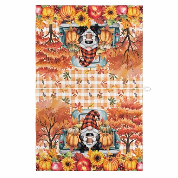 Fall Pumpkins 1 Pack Kitchen Towel, Water Absorbent Dish Towel, Gnomes Thanksgiving Maple Flower Orange Plaid Decorative Hand Towels - Quick Drying Cloth for Cooking Baking, 18x28 Inch