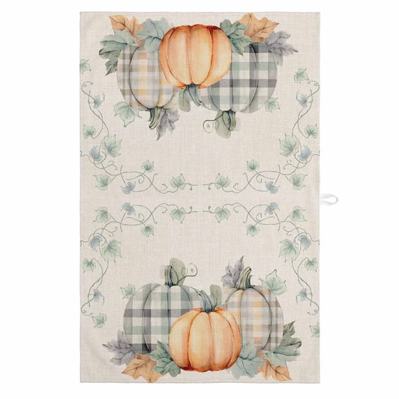 Fall Pumpkins 1 Pack Kitchen Towel, Water Absorbent Dish Towel, Thanksgiving Vintage Maple Leaf Plant Decorative Hand Towels - Quick Drying Cloth for Cooking Baking, 18x28 Inch