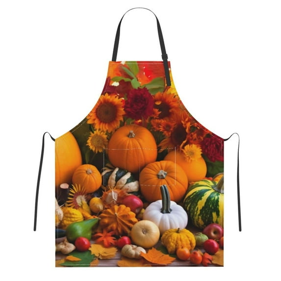 Fall Pumpkins Adjustable Apron with 2 Pockets for Women Men Thanksgiving Chef Bib for Cooking Garden Painting