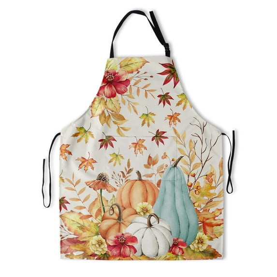 Fall Pumpkins Adjustable Apron with 2 Pockets for Women Men Thanksgiving Chef Bib for Cooking Garden Painting