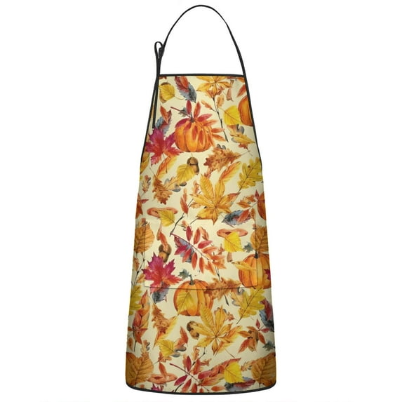 Fall Pumpkins and Autumn Leaves Pattern Apron-Garden Aprons for Women with Pockets-Cotton Linen Waterproof Kitchen Cooking Gardening Aprons Adjustable for Kitchen,Cooking,BBQ and Salon 33"x27"