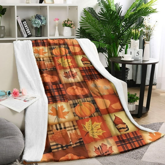 Fall Pumpkins and Autumn Leaves Pattern Blanket,Comfortable Soft Flannel Throw Blanket,All Season,Warm Lightweight Blankets for Sofa Bed Couch Living Room Chair,40"x50"