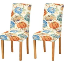 Fall Pumpkins Autumn Maple Dining Room Chair Covers Orange Blue Leaves Chair Slipcovers Stretch Seat Protector Removable Chair Cover For Home Kitchen Restaurant Hotel 4pcs