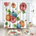 thumbnail image 1 of Fall Pumpkins Bathroom Set with Shower Curtain and Rugs Accessories, Pumpkin Maple Shower Curtain Set, Autumn Leaves Shower Curtain for Bathroom Fall Bathroom Decor 4 Pcs, 1 of 7
