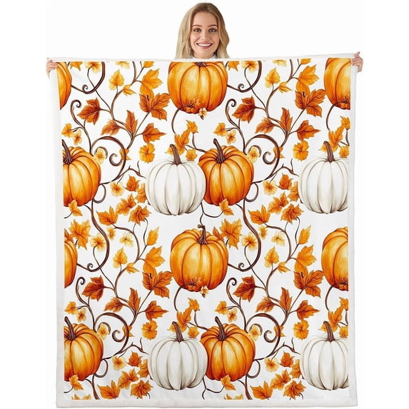 Autumn Rustic Maple Fall Pumpkins Bed Blanket,Rustic Farmhouse Blanket for Room Decor ...