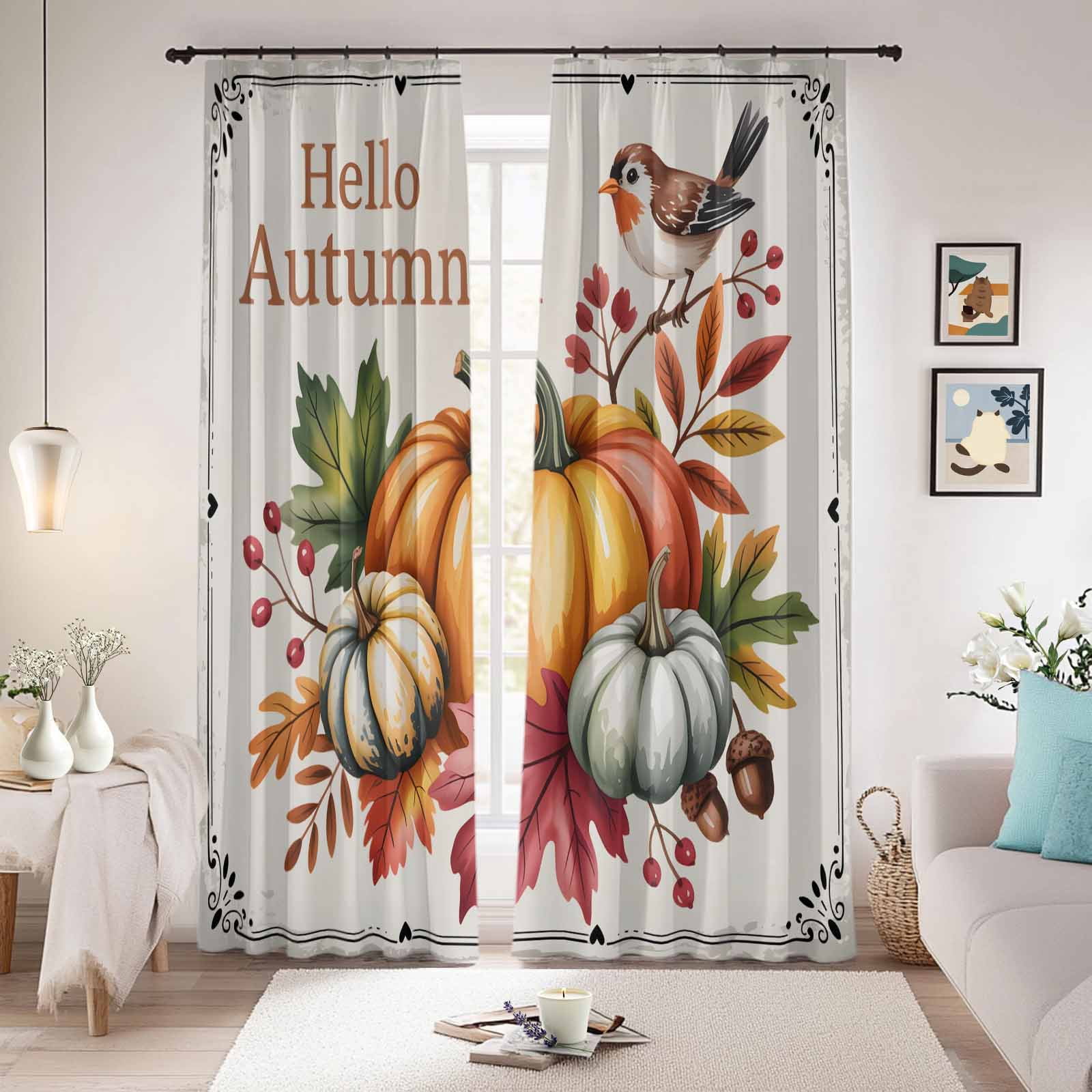 Fall Pumpkins Blackout Curtains for Bedroom/Living Room, Pinch Pleated ...