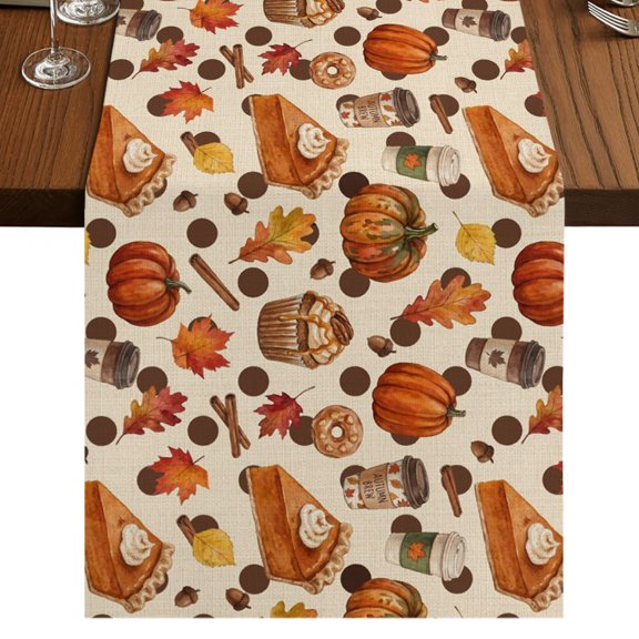 Fall Pumpkins Burlap Cotton Table Runner 13x36 Inches Short, Pie Food Thanksgiving Maple Leaves Farmhouse Table Runners, Outdoor Dining Table Decor for Baby Shower/Party/Wedding