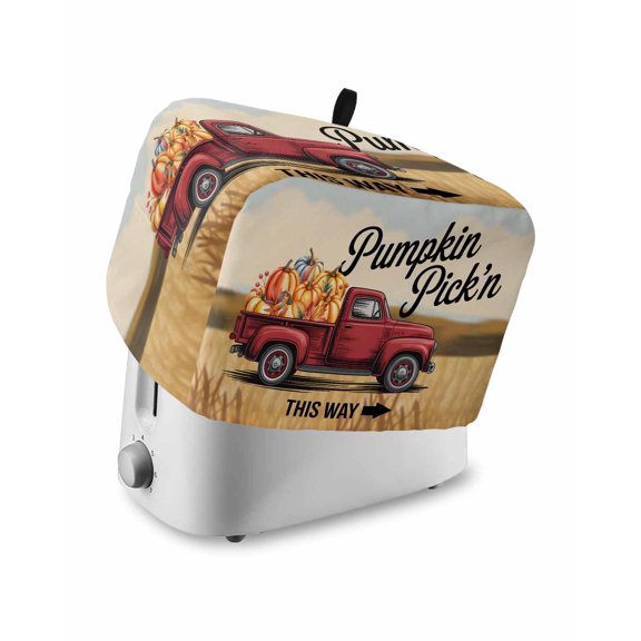 Fall Pumpkins Car Toaster Cover 2 Slice, Small Kitchen Appliance Covers, Country Thanksgiving Autumn Rustic Toaster Oven Cover with Loop, Bread Machine Cover Polyester Dust Cover Protection
