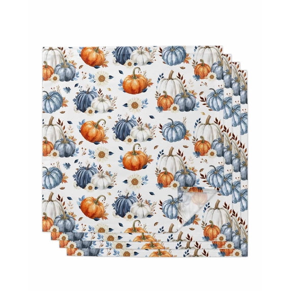 Fall Pumpkins Cloth Napkins Set of 4 Reusable Dinner Napkins, Thanksgiving Daisy Autumn Leaves Country Cocktail Napkin Washable Table Napkins for Wedding/Holiday Party/Baby Shower 20"x20"