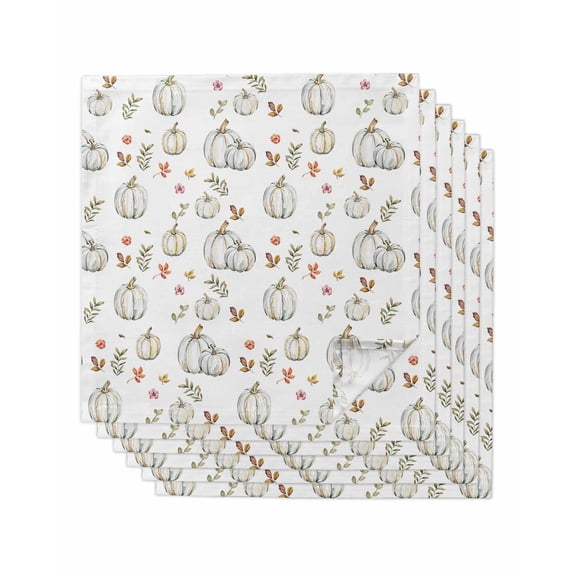 Fall Pumpkins Cloth Napkins Set of 6 Reusable Dinner Napkins, Thanksgiving Autumn Botanical Leaf Plant Cocktail Napkin Washable Table Napkins for Wedding/Holiday Party/Baby Shower 20"x20"
