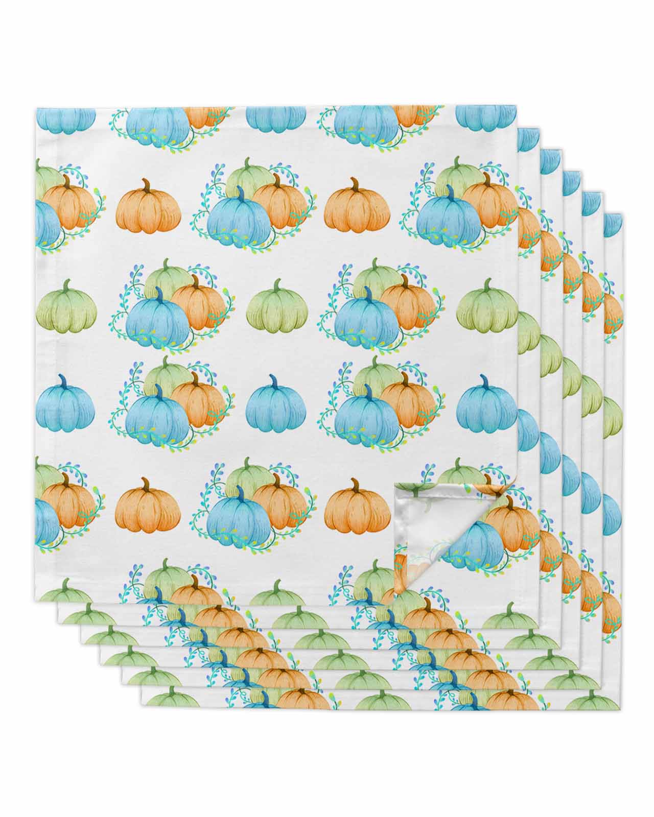 Fall Pumpkins Cloth Napkins Set of 6,Washable Reusable Dinner Cocktail