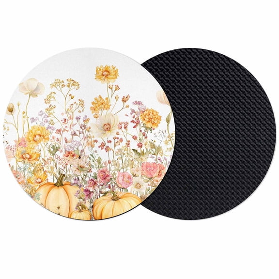 Fall Pumpkins Coasters Set of 2, Absorbent Coasters for Drinks, Botanical Floral Autumn Thanksgiving Coaster for Desk Coffee Table Protection, Home Decor House Warming Gifts 4"