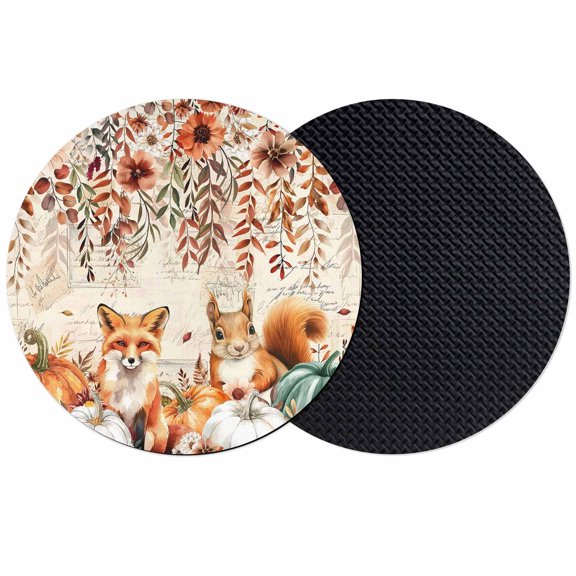 Fall Pumpkins Coasters Set of 2, Absorbent Coasters for Drinks, Thanksgiving Beige Squirrel Flower Leaf Coaster for Desk Coffee Table Protection, Home Decor House Warming Gifts 4"