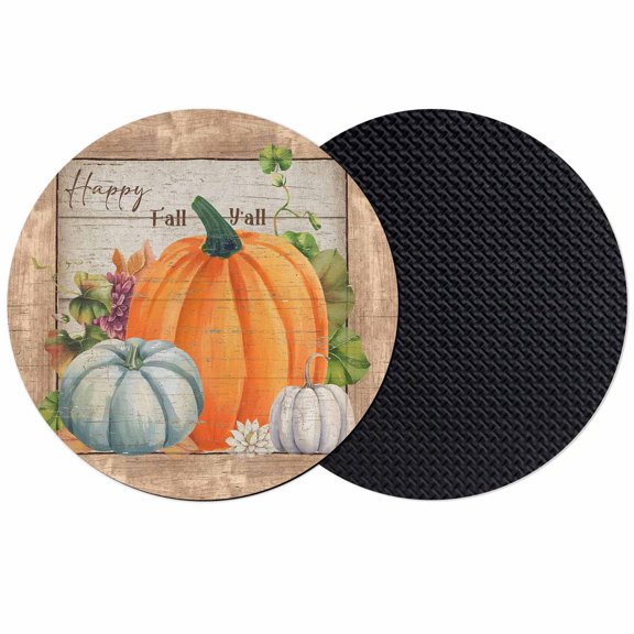 Fall Pumpkins Coasters Set of 2, Absorbent Coasters for Drinks, Thanksgiving Farmhouse Botanical Wooden Grain Coaster for Desk Coffee Table Protection, Home Decor House Warming Gifts 4"
