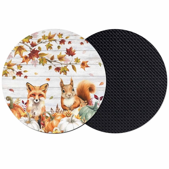 Fall Pumpkins Coasters Set of 2, Absorbent Coasters for Drinks, Thanksgiving Maple Leaf Fox Squirrel Coaster for Desk Coffee Table Protection, Home Decor House Warming Gifts 4"